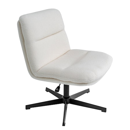 Flash Furniture Chloe Wide Mid-Back Cream Padded Faux Shearling Armless Office Chair, Swivel Function, Black Frame CH-232196-1-CR-BK-GG